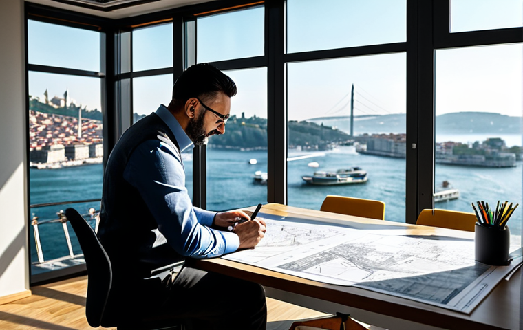 상대방의 경계를 침범하지 않는 법 - **
"A professional architect, fully clothed in a stylish, modern outfit, reviewing blueprints in a ...