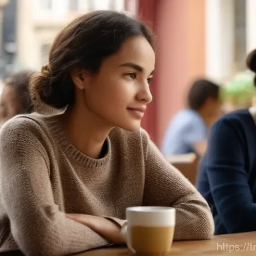 Home 28 경계를 설정할 때 주의해야 할 점 - A young woman in her late 20s to early 30s, with a warm and understanding expression, gently decline...