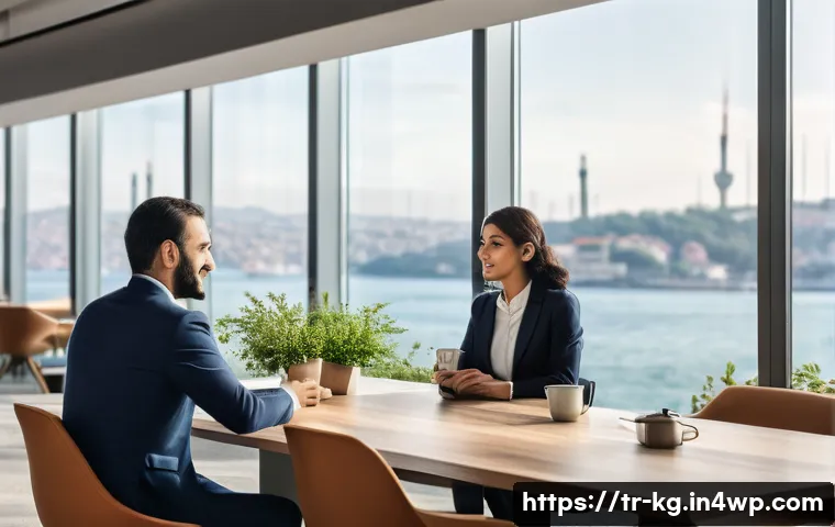 상처받지 않기 위한 경계 설정 - A warm and inviting modern office scene in Istanbul, featuring a diverse group of Turkish profession...
