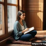 Home 19 사회적 경계 설정의 필요성 - A thoughtful Turkish woman in her 30s sitting in a cozy modern living room, practicing self-awarenes...