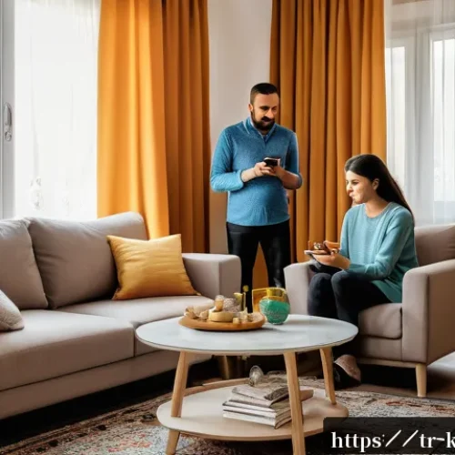 경계 설정을 통해 관계를 강화하는 방법 - A warm, inviting family living room scene in a modern Turkish home, showing a middle-aged Turkish pa...